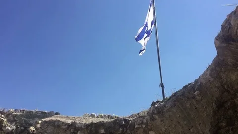 Flag of Israel on a hill Stock Footage 76348153