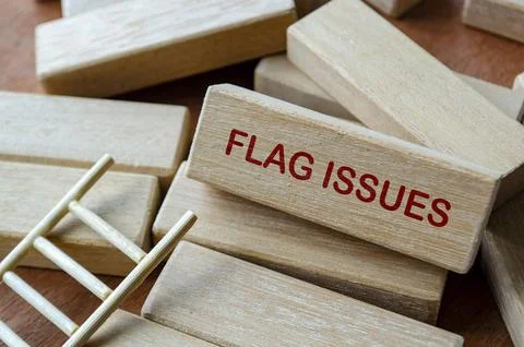 FLAG ISSUES text on wooden blocks highlighting early risk identification an.. Stock Photos