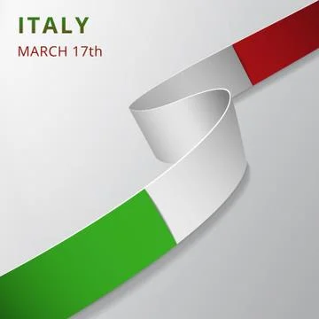 Flag of Italy. 17th of March. Vector illustration. Wavy ribbon on gray backgr Stock Illustration