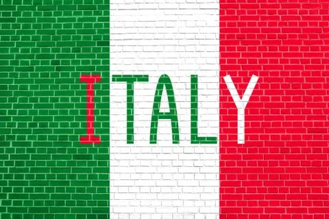 Flag of Italy on brick wall texture background. Italian national flag. Stock Illustration