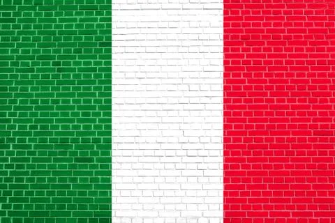 Flag of Italy on brick wall texture background Stock Photos