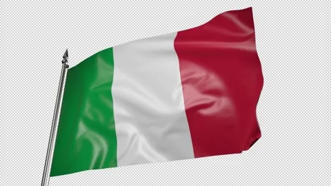 Flag of Italy on a flagpole. 3D animation with alpha channel Stockbeeldmateriaal 204954329
