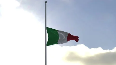Flag of Italy half mast in the wind. High bitrate slow motion animation in Stock Footage 219602761
