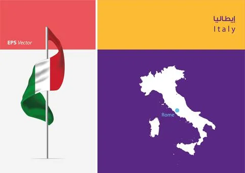 Flag of Italy on white background with Map Stock-Illustration