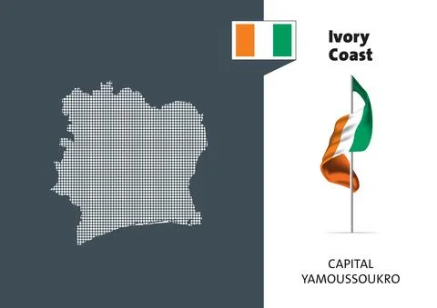 Flag of Ivory Coast on white background. Dotted map of Ivory Coast Stock Illustration