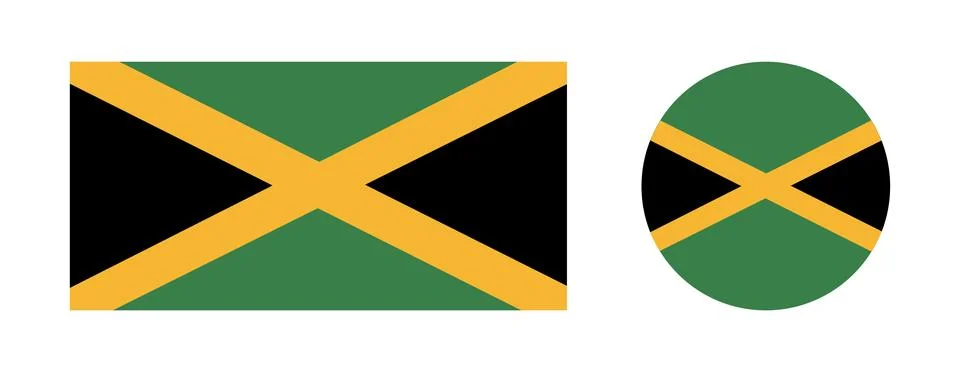 Flag of Jamaica round, rectangular buttons set. Jamaica flag circle, rectangle Stock Illustration