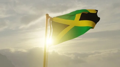 Flag of Jamaica Waving, Realistic Animation, 4K UHD 60 FPS Slow-Motion Stock Footage