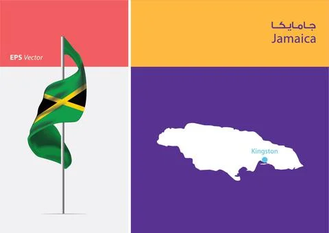 Flag of Jamaica on white background with Map Stock Illustration
