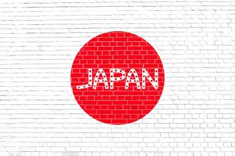 Flag of Japan on brick wall texture background. Japanese national flag. Stock Illustration