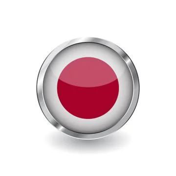 Flag of japan, button with metal frame and shadow. japan flag vector icon, ba Stock Illustration