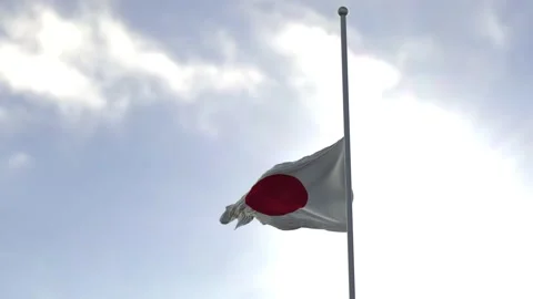 Flag of Japan half mast in the wind. High bitrate slow motion animation in Stock Footage 219389643