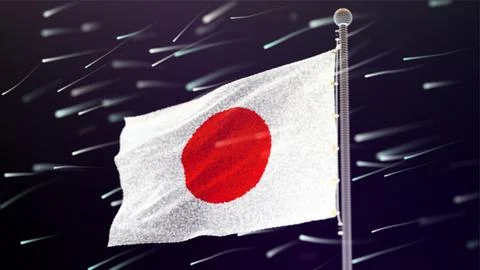 Flag of Japan made of luminous dots, bottom view. Fluttering in the wind. Vector Stock Illustration