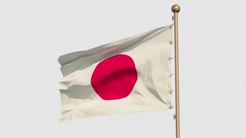 Flag of Japan, seamless loopable. Fabric texture, realistic wind, bottom view Stock Footage 253809686