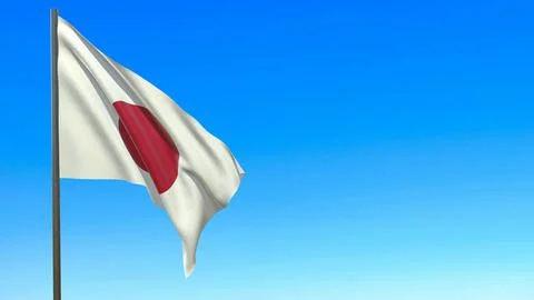 Flag of Japan waving in the wind on flagpole against the sky 3d-rendering Иллюстрация