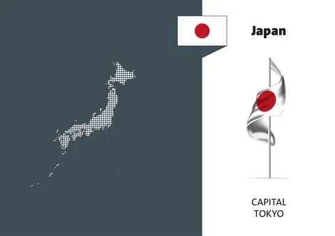 Flag of Japan on white background. Dotted map of Japan Stock Illustration