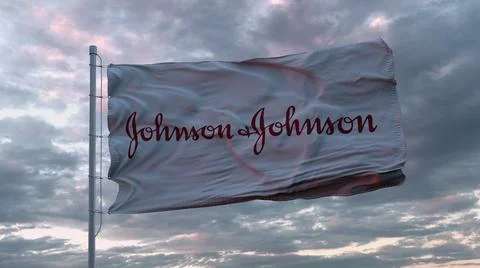 Flag of Johnson Johnson sign waving in the wind. Johnson Johnson announced th Stock Illustration