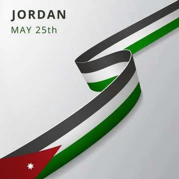 Flag of Jordan. 25th of May. Vector illustration. Wavy ribbon on gray backgro Stock Illustration