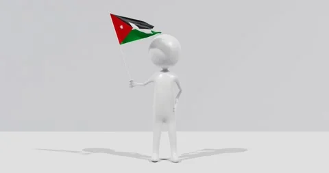 Flag of Jordan. 3D Character holding and waving flag 4K UHD 60FPS Stock Footage 226378645