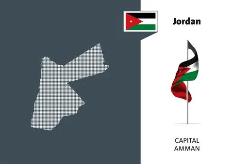 Flag of Jordan on white background. Dotted map of Jordan Stockillustratie