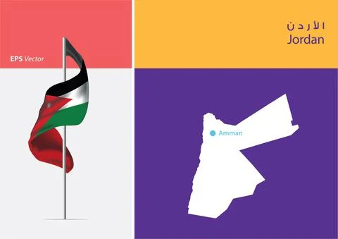 Flag of Jordan on white background with Map Stock Illustration
