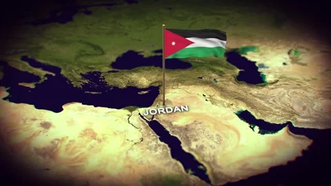 The Flag of Jordan on the World Map, Jordan map with flag 3d animation Stock Footage 289649754