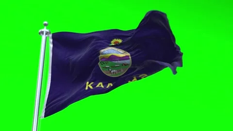 Flag of Kansas US State waving flag animation on a green screen Stock Footage 296868683