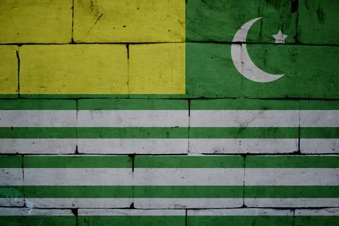 Flag of Kashmir brick texture, 3d-render and painted wall. Flag background and i Stock Photos