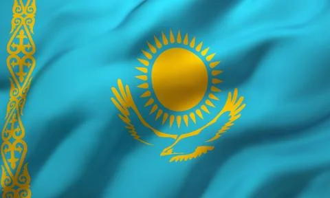 Flag of Kazakhstan blowing in the wind Stock Illustration