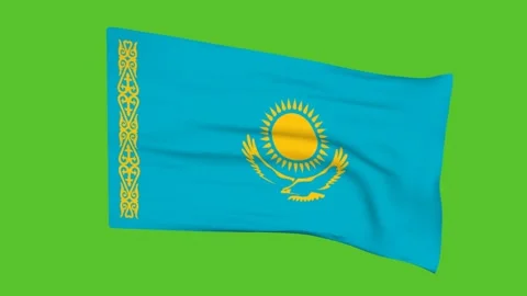 Flag of Kazakhstan on a green screen. 3D animation. Stock Footage 195110331