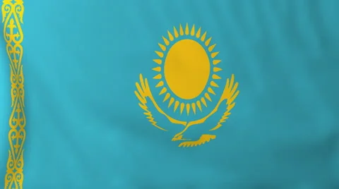 Flag of Kazakhstan waving in the wind, seemless loop animation Stock Footage 56587875