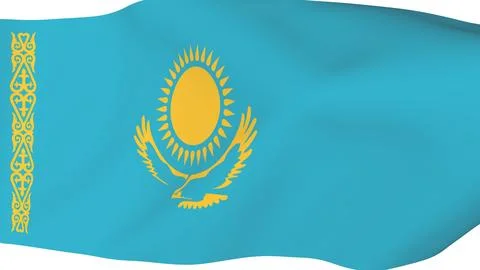 Flag of Kazakhstan in the wind. Rendering simulation. Stock Illustration
