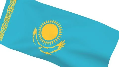 Flag of Kazakhstan in the wind. Rendering simulation. Stock-Illustration