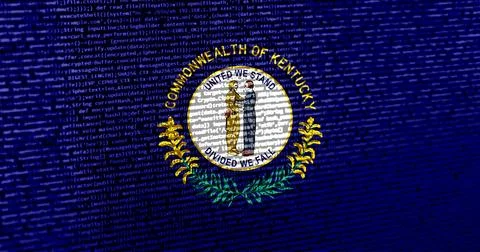 Flag of Kentucky over digital code. Concept of cybersecurity, innovation, a.. Illustration