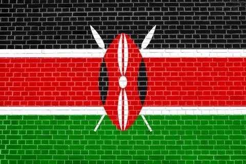 Flag of Kenya on brick wall texture background Stock Photos