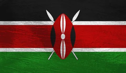 Flag of Kenya with shield and spears symbol, national emblem Stock Illustration