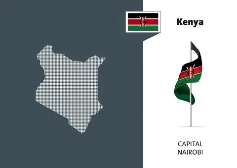 Flag of Kenya on white background. Dotted Map of Kenya with Capital name Stock Illustration