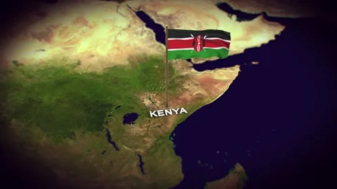 The Flag of Kenya on the World Map, Kenya map with flag 3d animation Stock Footage 289639561