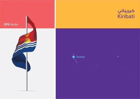 Flag of kiribati on white background with Map Stock Illustration