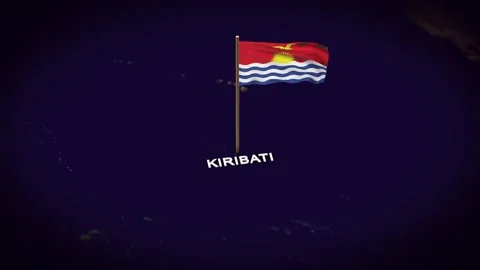 The Flag of Kiribati on the World Map, Kiribati map with flag 3d animation Stock Footage 306611155