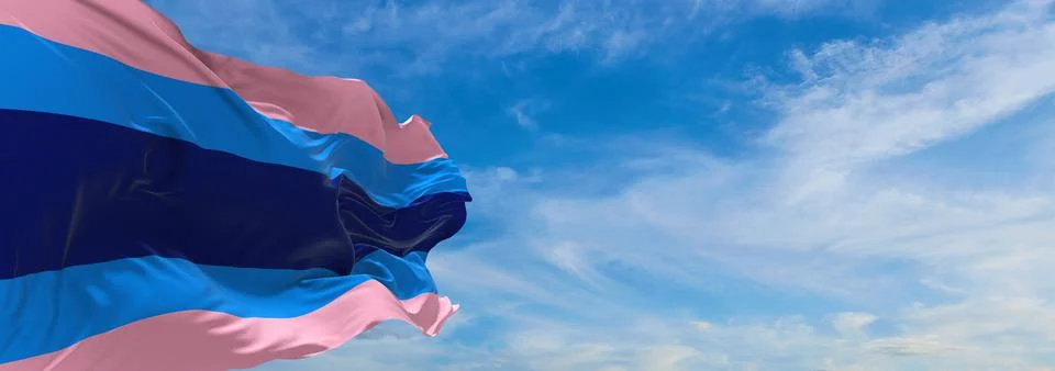 Flag of Kiwisexual waving in the wind at cloudy sky. Freedom and love concept Stock Illustration