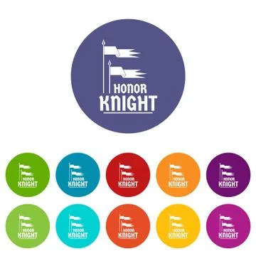 Flag knight icons set vector color Stock Illustration
