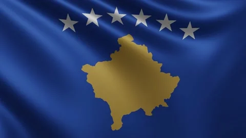 The flag of Kosovo flutters in the wind close-up, the state flag of the Stock Footage 219481344