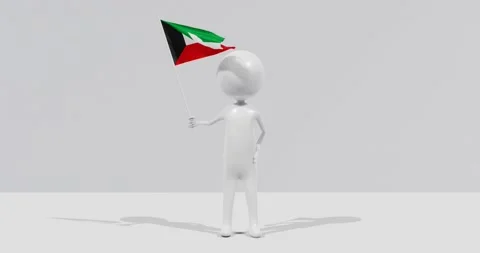 Flag of Kuwait. 3D Character holding and waving flag 4K UHD 60FPS Stock Footage 223316922