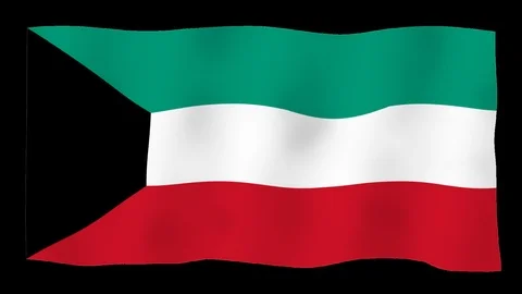 Flag of Kuwait, 60 fps, slow motion, lopped, alpha channel Stock Footage 100023201