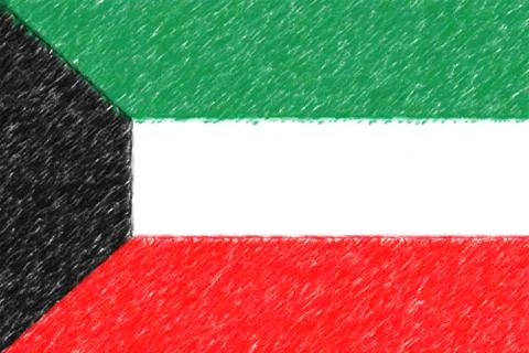 Flag of Kuwait background o texture, color pencil effect. Illustrazione stock