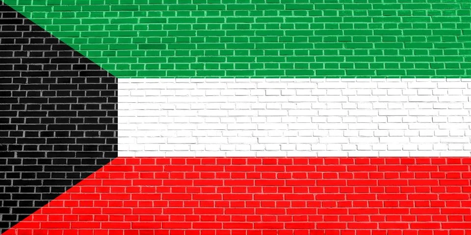 Flag of Kuwait on brick wall texture background Stock Illustration