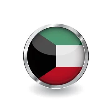 Flag of kuwait, button with metal frame and shadow. kuwait flag vector icon,  Stock Illustration