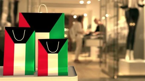 Flag of Kuwait on the computer keyboard. Retail related 3D rendering Stock Illustration
