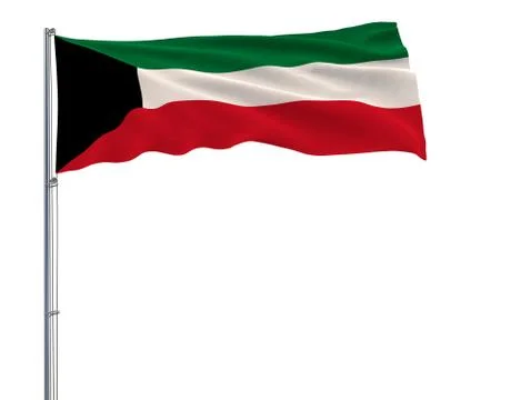 Flag of Kuwait on the flagpole fluttering in the wind on white background イラスト素材