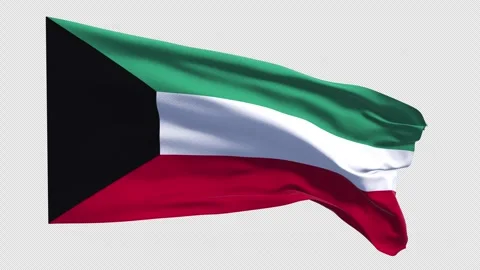 Flag of KUWAIT horizontal national waving in the wind on transparent backgro Stock Footage 335826136